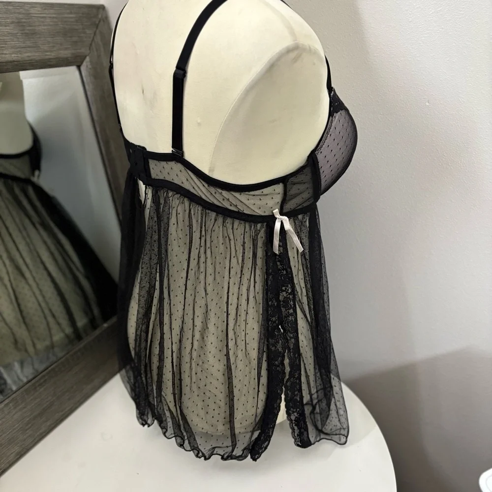 Dreamgirl Black Chemise with Lace Trim and Sheer Mesh